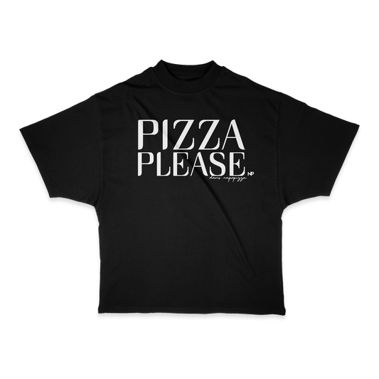 Pizza Please Heavy Weight (200 GSM) Oversized T-Shirt, Black & White /Unisex