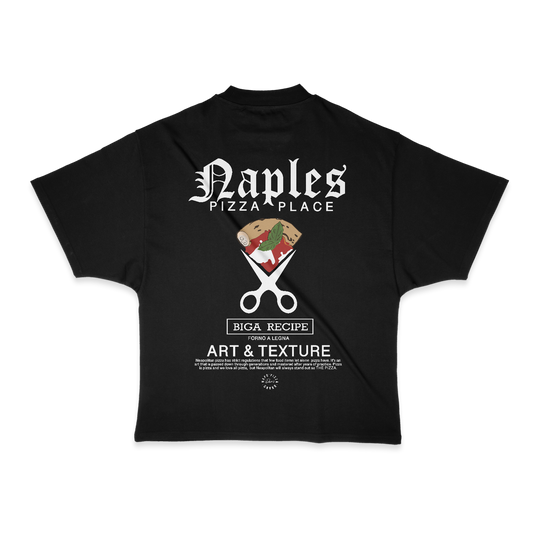 Naples Pizza Place Heavy Weight (200 GSM) Oversized T-Shirt, Black  /Unisex