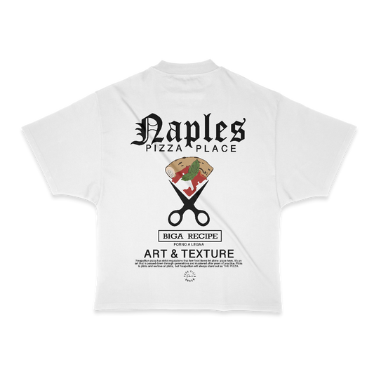 Naples Pizza Place Heavy Weight (200 GSM) Oversized T-Shirt, White  /Unisex